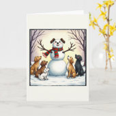 Chiens mignons Snowman Carte de Noël Chiot Hiver (Fleur jaune)