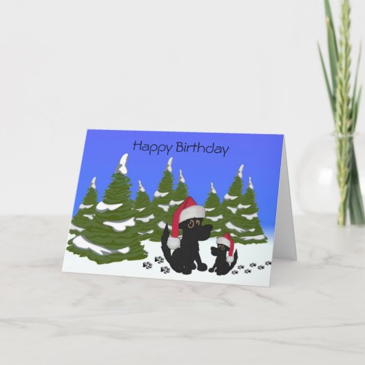 Chiens noirs Carte d'anniversaire de Noël (Devant)