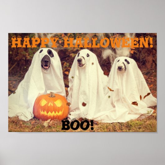 CHIENS PORTANT LE GHOST COSTUMES HALLOWEEN POSTER (Devant)
