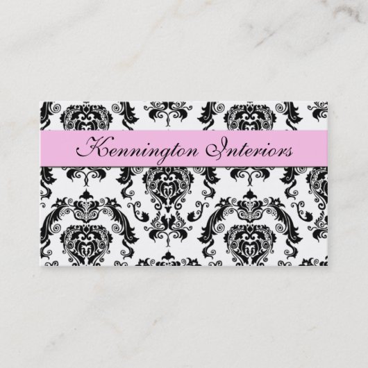 Chiffon Pink Black Damask Visitekaartjes (Voorkant)
