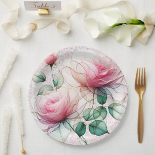 Chiffon Pink Rose Papieren Bordje