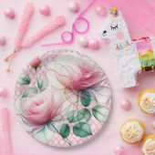 Chiffon Pink Roses Papieren Bordje (Feest)