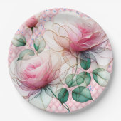 Chiffon Pink Roses Papieren Bordje (Voorkant)