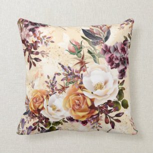 Chiffon Yellow Rich Plum Floral Melody Pillow Kussen