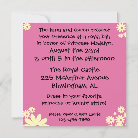 Chiffre fait sur commande princesse Invitation de (Dos)