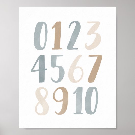 Chiffres à l'aquarelle bleue Décoration de nursery (Devant)