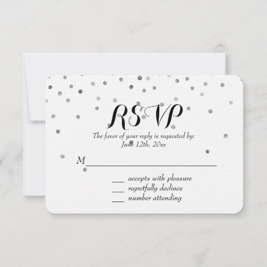 Chiffres Confetti Argent Mariage RSVP (Devant)