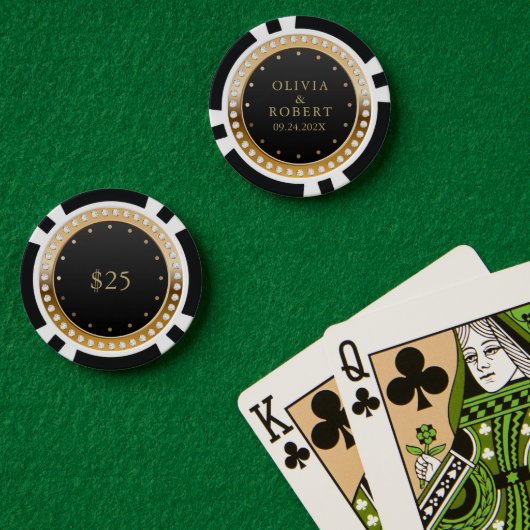Chiffres noirs et or mariage jetons de poker (Table de poker (double))