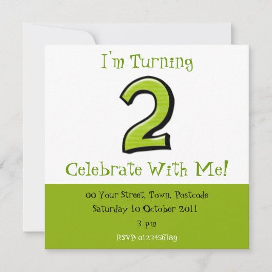 Chiffres stupides 2 Invitation d'anniversaire vert (Devant)