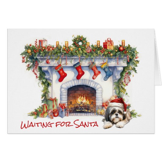 Chih Tzu Chien Attendez Père Noël Cheminée de Noël (Devant horizontal)