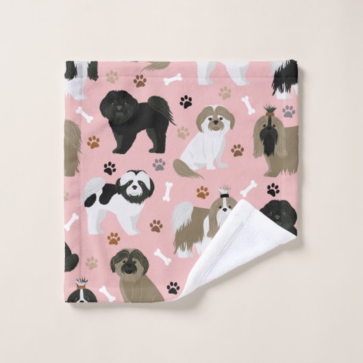 Chih Tzu Chiens Paws et os Ensemble de serviettes (Gant de toilette)