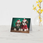 Chih Tzu Puppies Carte de Noël (Fleur jaune)