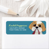 Chih Tzu Puppy sur Blue | Étiquette de l'adresse d (En situation)