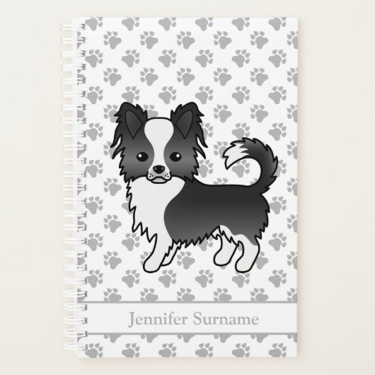 Chihuahua à long manteau noir et blanc & Texte (Devant)