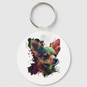 Chihuahua Abstract schilderij Kleur Leuke Hond Sleutelhanger