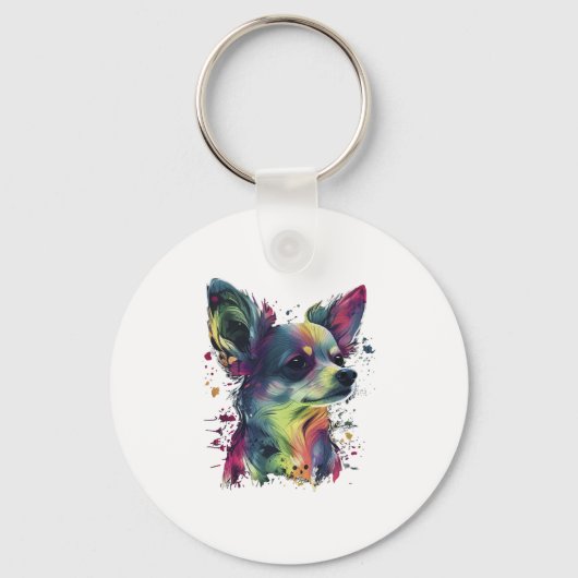 Chihuahua Abstract schilderij Kleur Leuke Hond Sleutelhanger (Voorkant)