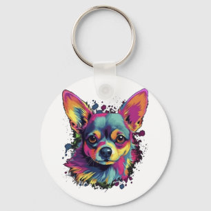 Chihuahua Abstract schilderij Kleur Leuke Hond Sleutelhanger
