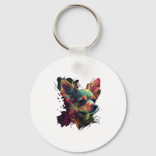 Chihuahua Abstract schilderij Kleur Leuke Hond Sleutelhanger