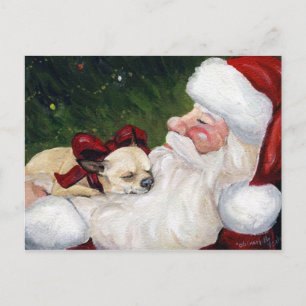 "Chihuahua and Santa" Dog Art-Briefkaart voor kers Feestdagenkaart