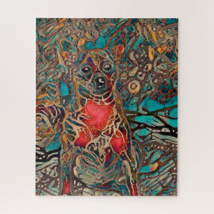 Chihuahua Art Blauwgroen portret van Brown Dog Legpuzzel
