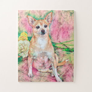 Chihuahua Art Pink Green Dog Portret Legpuzzel