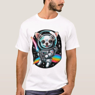 Chihuahua astronaut met regenboog lichtzwaard in S T-shirt