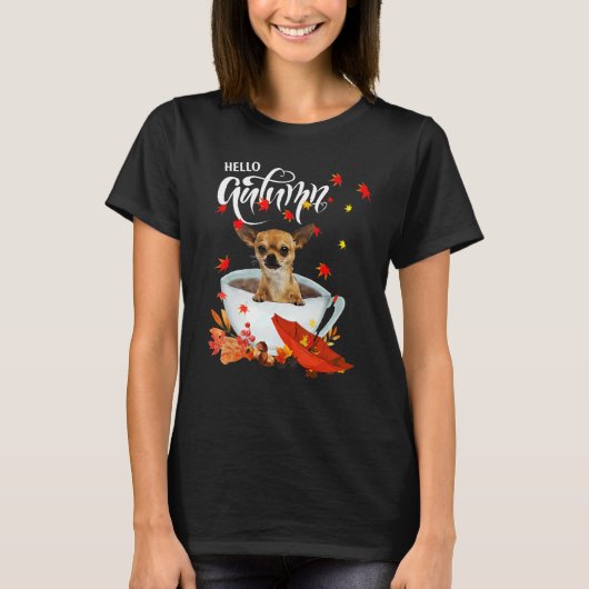 Chihuahua Autumn Dog And Coffee Fall Thanksgiving  T-shirt (Voorkant)