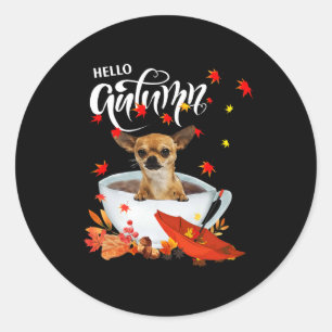 Chihuahua Autumn Dog en koffie Herfst Thanksgiving Ronde Sticker