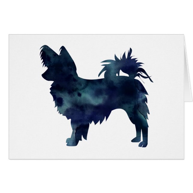 Chihuahua aux cheveux longs Aquarelle Noir Silhoue (Devant horizontal)
