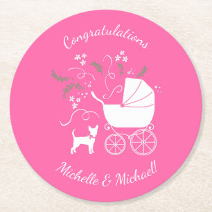 Chihuahua Baby shower Pink Girl Dog Ronde Kartonnen Onderzetter