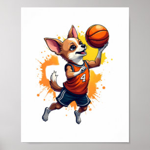 Chihuahua Basketbal Speler Sport Dunk Kopie Poster