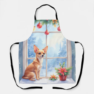 Chihuahua Besneeuwde Vensterbank Vakantie Kerst Ku Schort