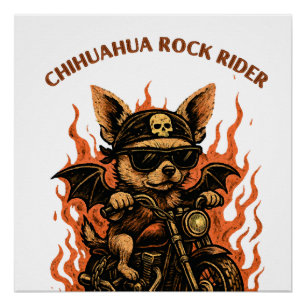 Chihuahua Bikerhond op Motor met Vlammen Perfect Poster