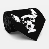 Chihuahua Black & White Pop Art Dog Face Stropdas (Opgerold)