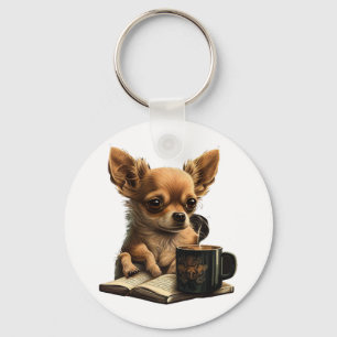 Chihuahua Boek Koffie Thee Lezen Sleutelhanger