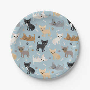 Chihuahua-Botten en Bord met blauw papier voor pot