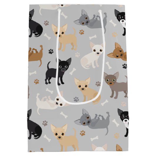 Chihuahua Botten en Paws Gray Medium Gift Bag Medium Cadeauzakje (Achterkant)