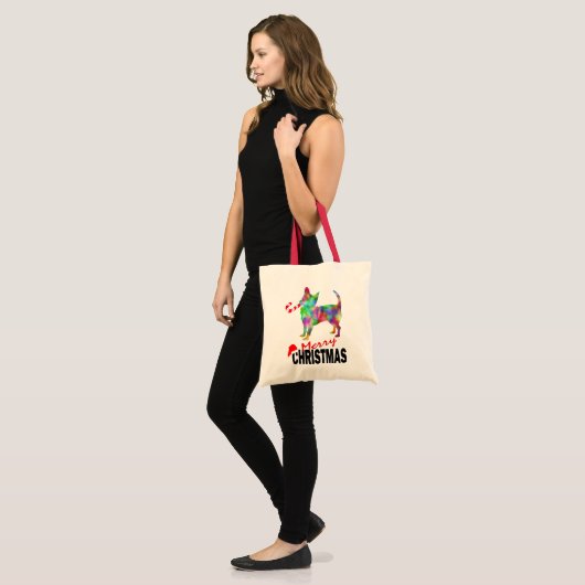 Chihuahua & Candy Cane Vrolijk Kerstfeest Canvas t Tote Bag (Voorkant (model))