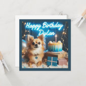 Chihuahua Carte d'anniversaire plat Joyeux Anniver (Devant/Arrière en situation)