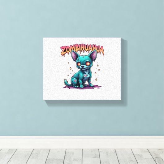 Chihuahua Chi Chichi Chiwawa Zombie Dog Halloween Canvas Afdruk (Insitu (Houten vloer))