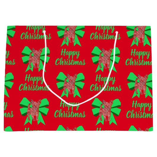 Chihuahua Christmas Chien & Green Bow Grand sac ca (Devant)