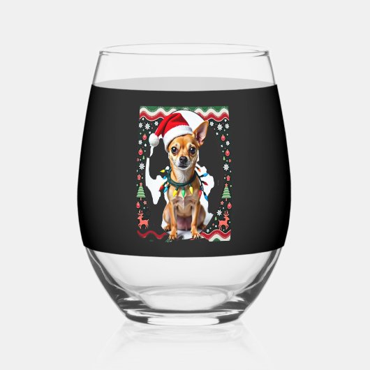 Chihuahua Christmas Santa Ugly Sweater Dog Lover X Wijnglas Zonder Voet (Voorkant)