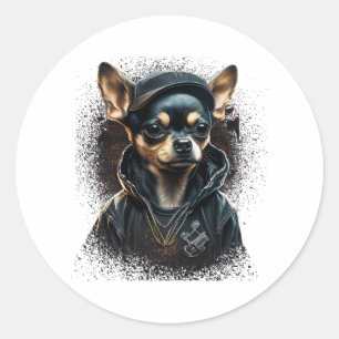 Chihuahua Cool Dog Rap Hip-Hop Gangster Ronde Sticker
