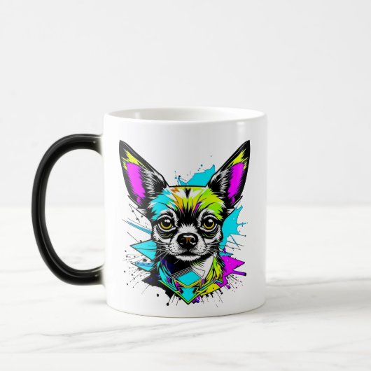 Chihuahua Cyberpunk stijl Art Chi Moeder Magische Mok (Links)