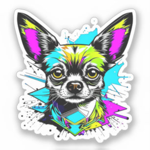 Chihuahua Cyberpunk stijl Kunst Sticker