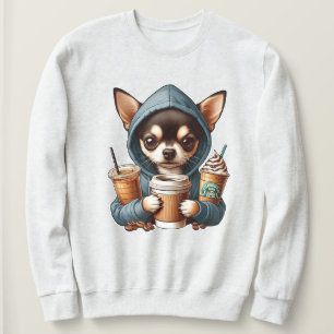 Chihuahua dans un Sweatshirt à capuchon tenant du 
