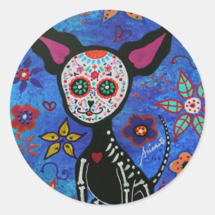 Chihuahua Dia de los Muertos Ronde Sticker