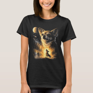 Chihuahua die naar de maan huilt 90s retro hond me t-shirt