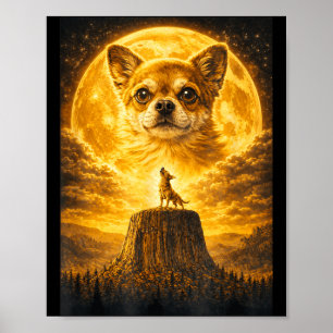 Chihuahua die naar de maan jankt vintage grappige  poster