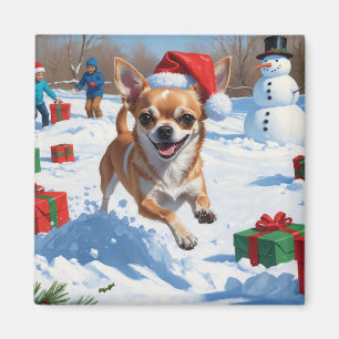 Chihuahua die rentierhoed draagt in de sneeuw magneet